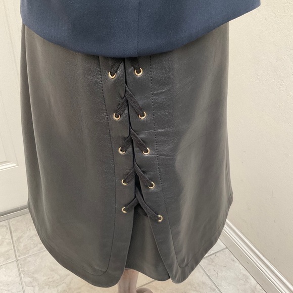 Tibi Leather Two Tone Open Neck Midi Dress Size 6 - Picture 6 of 16